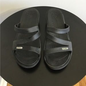 Crocs Black Wedge 3 Strap Sandals